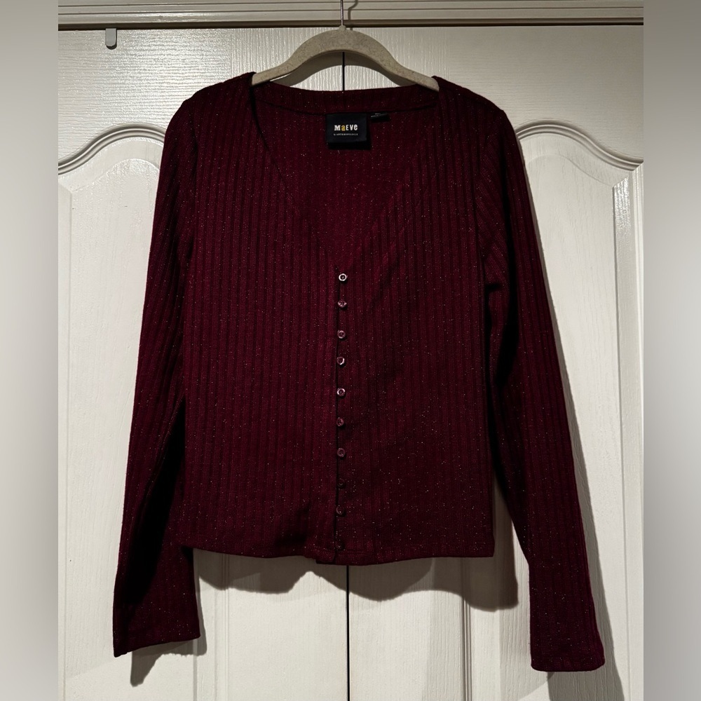 Anthropologie Maeve Fuchsia Sparkly Ribbed Knit Button Down Cardigan - Size S